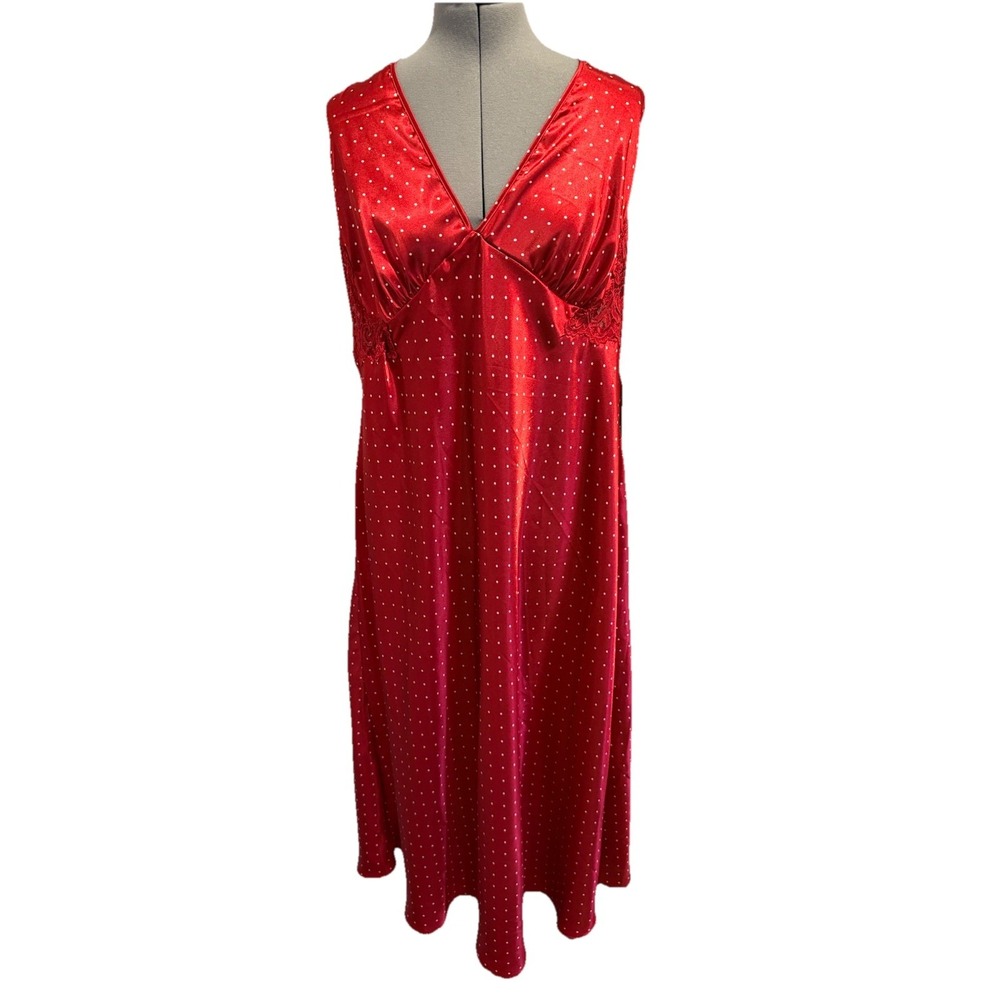 Enchanting Women's Red‎ Polka Dot Long  Laced Nightgown/Slip On Sz 1X